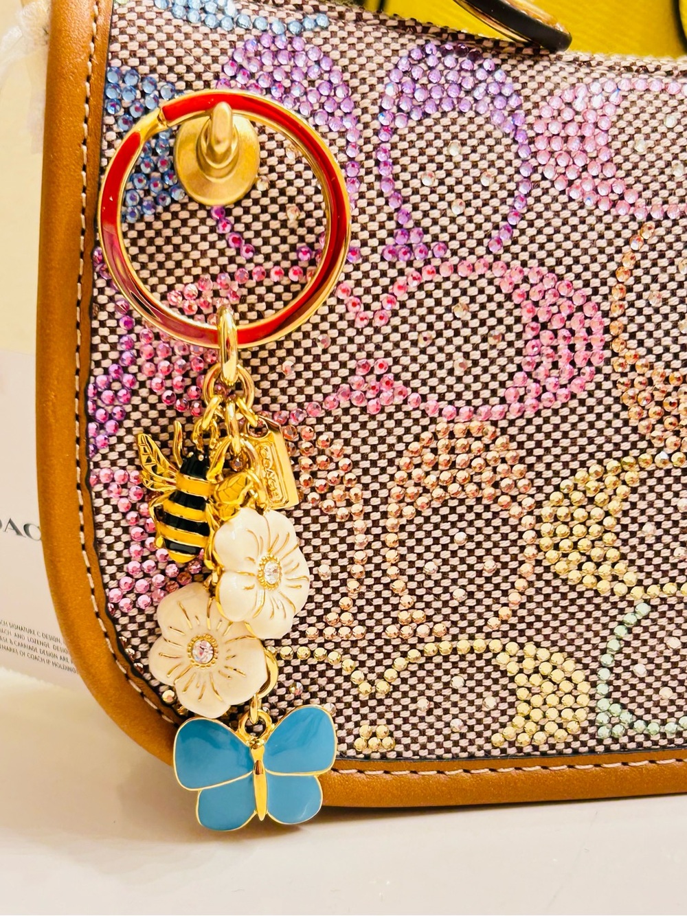 Vintage RARE Coach Y2K Butterfly/ Flower and Bee Keychain/ Bag charm